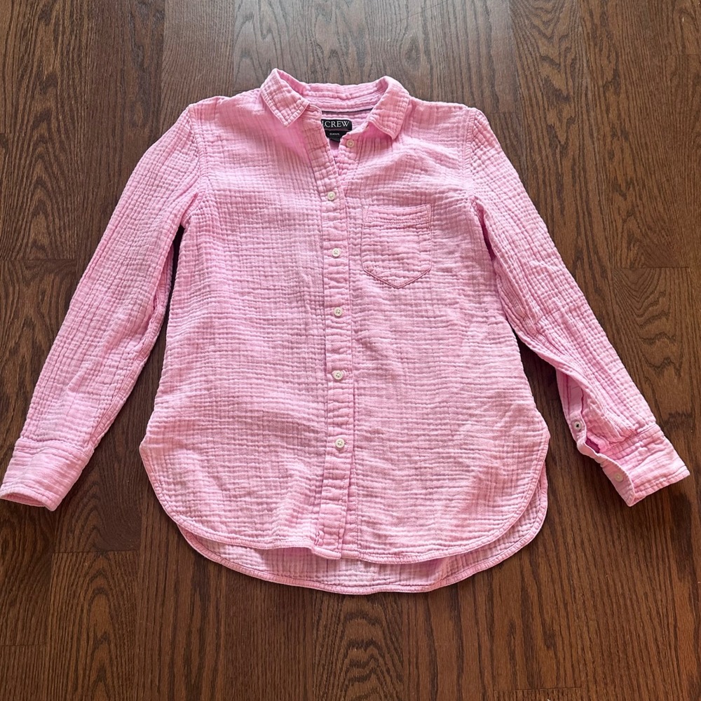 J.Crew Pink Cotton Gauze Classic Fit Button Down Shirt Size 4 Re-Imagined